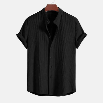 Men's Cotton Shirt Ribbed Trim Light Blue Black Black