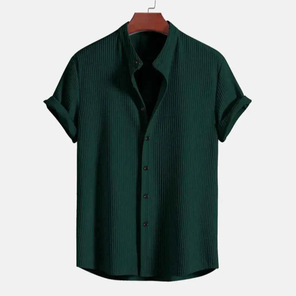 Men's Cotton Shirt Ribbed Trim Light Blue Black Dark Green