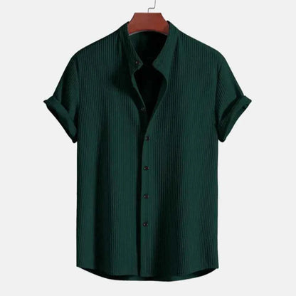 Men's Cotton Shirt Ribbed Trim Light Blue Black Dark Green