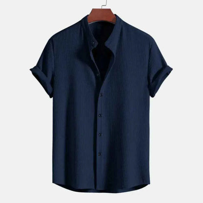 Men's Cotton Shirt Ribbed Trim Light Blue Black Navy