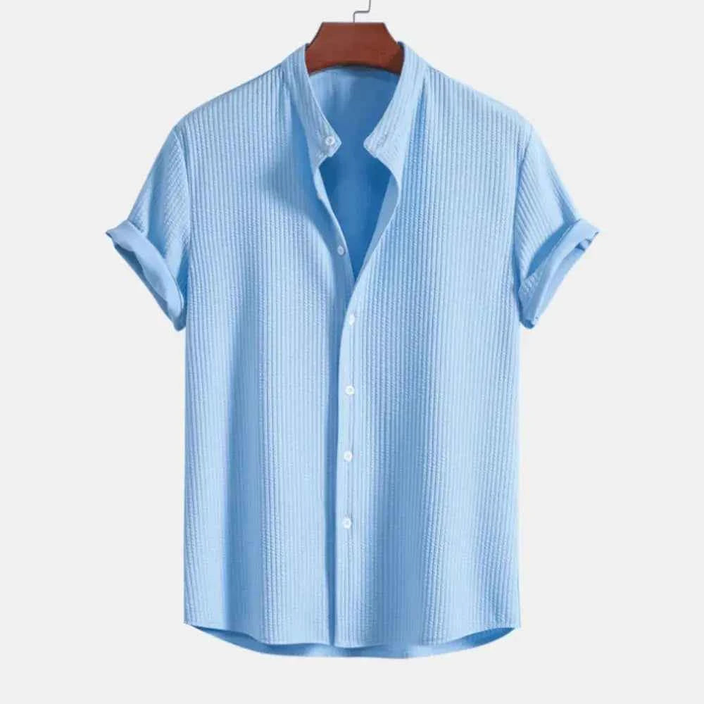Men's Sleek Ribbed Shirt Light Blue