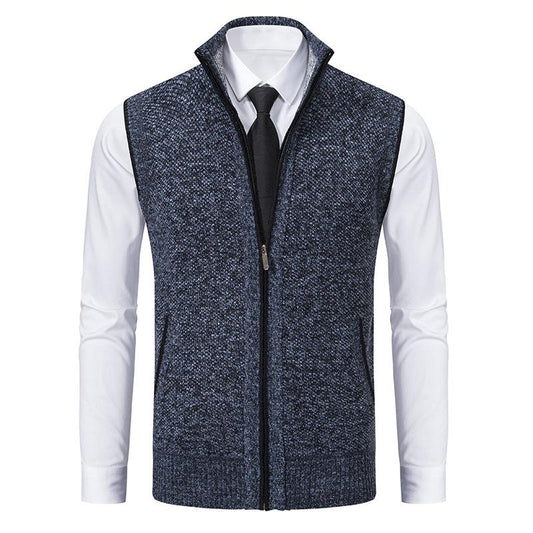 Men's Black Sleeveless Zip Knitted Cotton Blend Business Vest