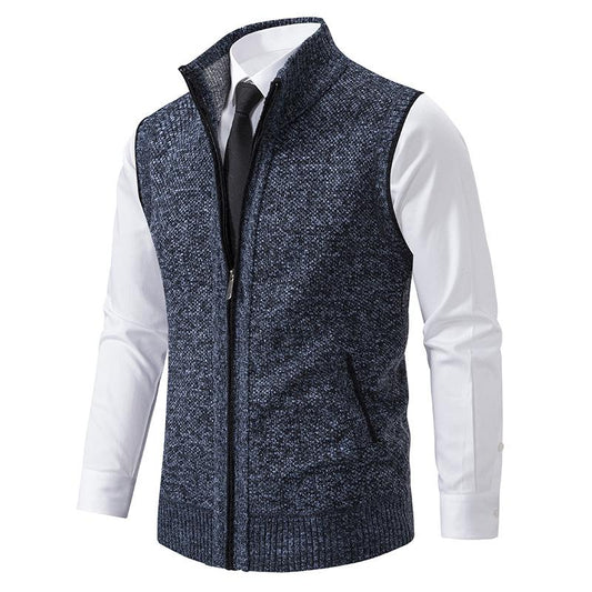 Men's Black Sleeveless Zip Knitted Cotton Blend Business Vest Blue