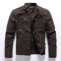 Men's Faux Leather Slim Fit Padded Jacket Winter Essential Brown