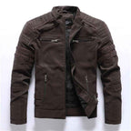 Men's Faux Leather Slim Fit Padded Jacket Winter Essential Brown