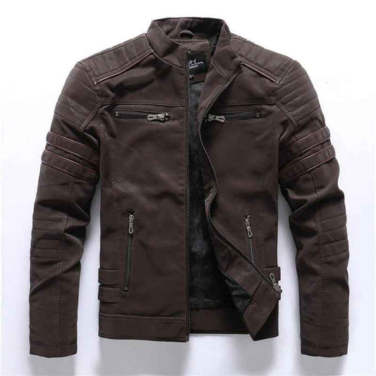 Men's Faux Leather Slim Fit Padded Jacket Winter Essential Brown