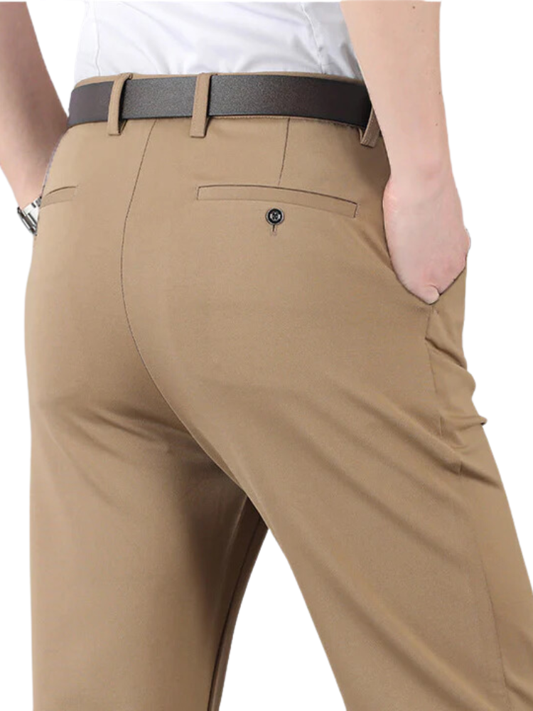 Men's Slim Fit Chino Pants - Tailored Stretch Formal Style Khaki