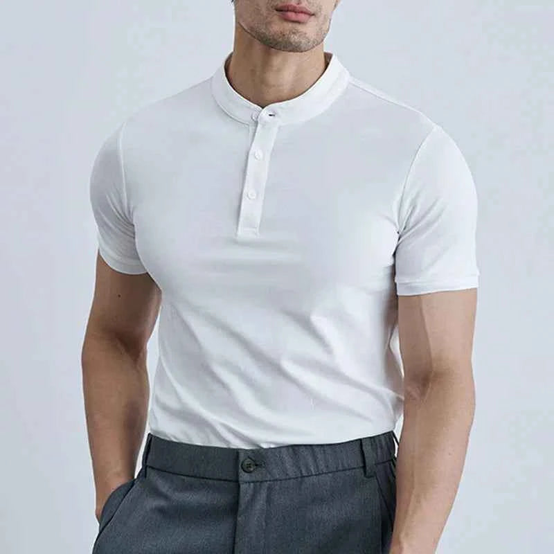 Men's Slim Fit Collared T-Shirt – Breathable Short Sleeve Casual Style White