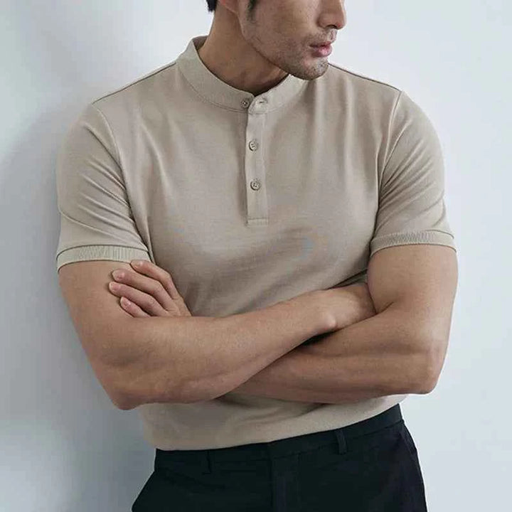 Men's Slim Fit Collared T-Shirt – Breathable Short Sleeve Casual Style Apricot