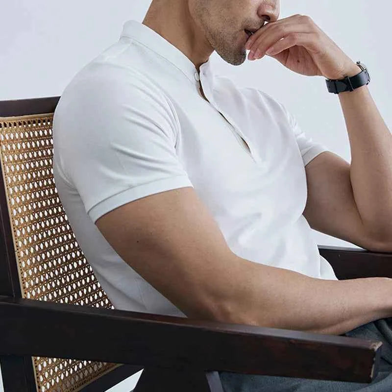 Men's Slim Fit Collared T-Shirt – Breathable Short Sleeve Casual Style