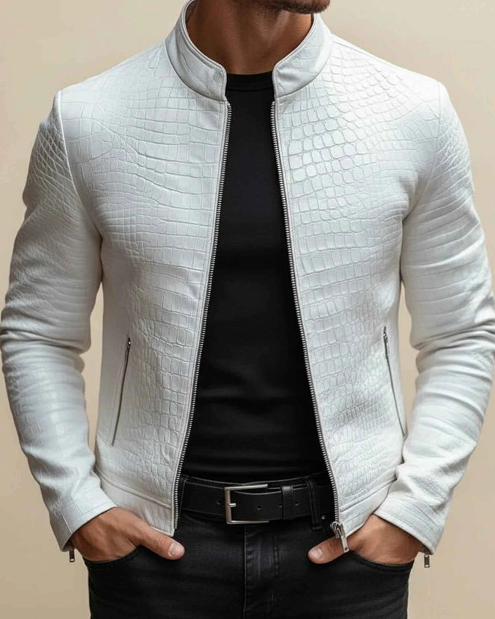Men's Slim Fit Croc Embossed Jacket White