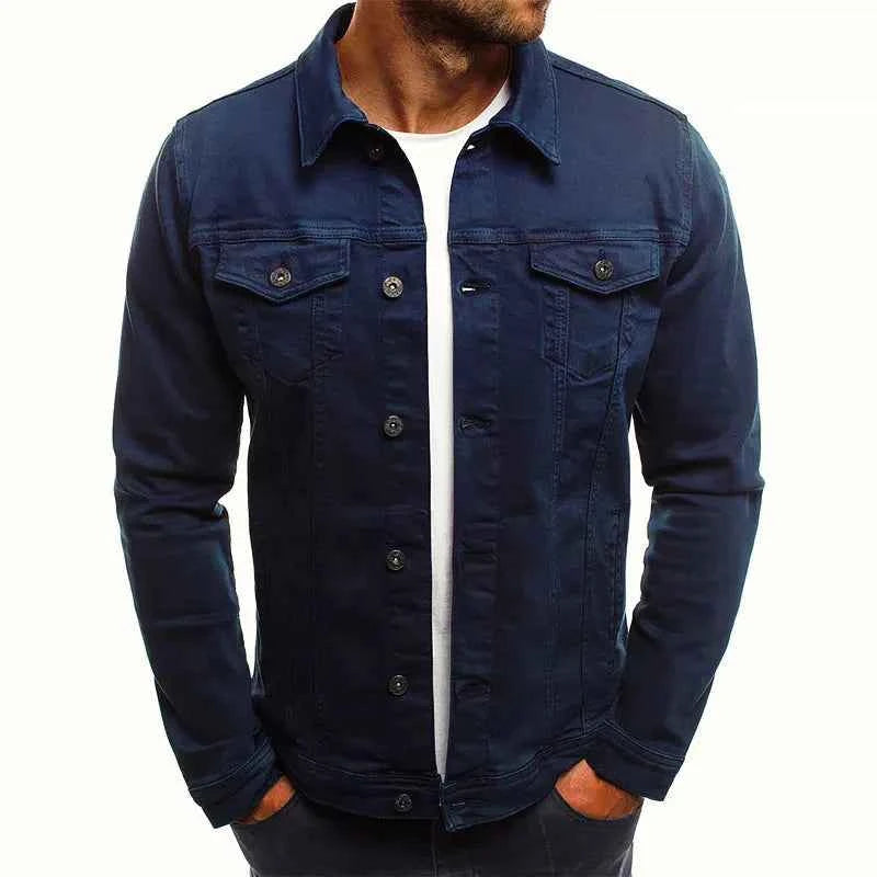 Men's Slim-Fit Denim Jacket with Buttons Blue