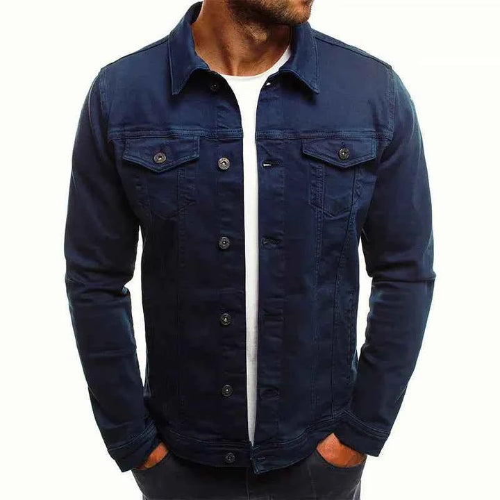 Men's Slim-Fit Denim Jacket with Buttons Blue