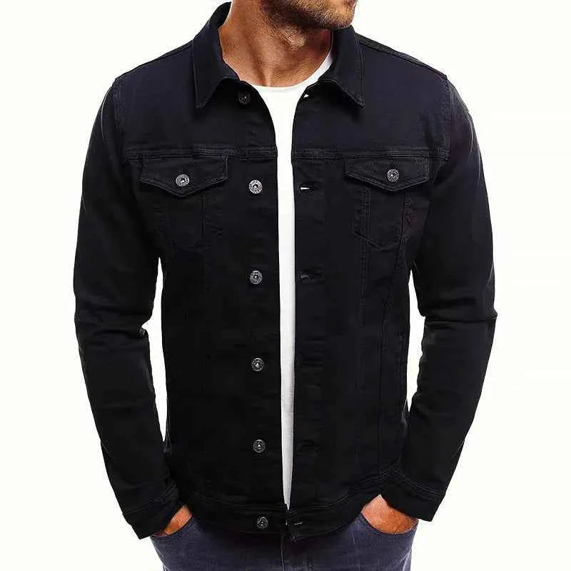 Men's Slim-Fit Denim Jacket with Buttons Black
