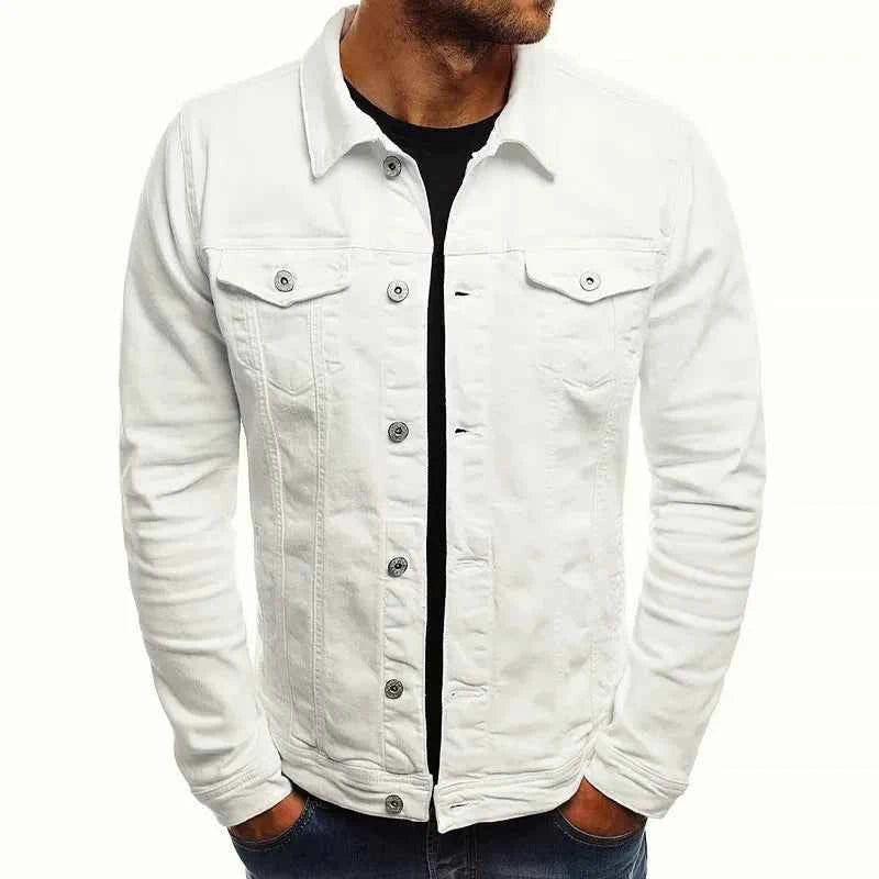 Men's Slim-Fit Denim Jacket with Buttons White