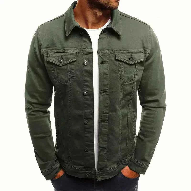 Men's Slim-Fit Denim Jacket with Buttons Green