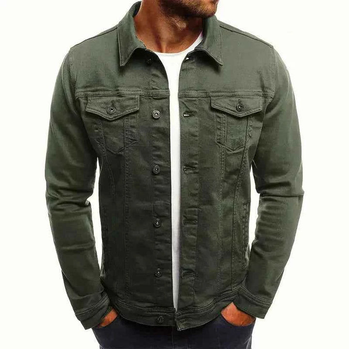 Men's Slim-Fit Denim Jacket with Buttons Green