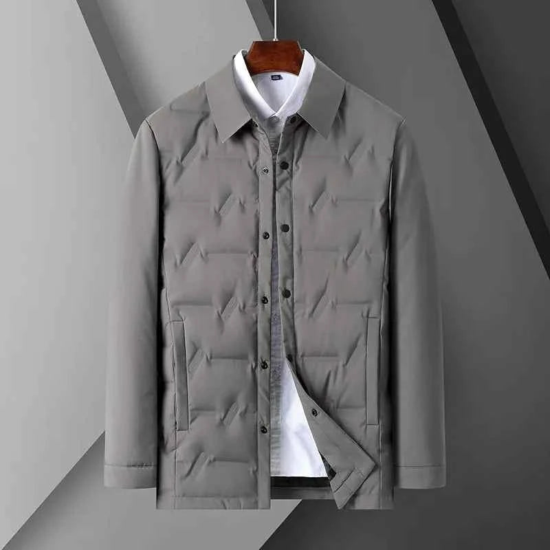 Men's Slim Fit Down Jacket – Padded Design with Shirt Collar and Button Closure Grey