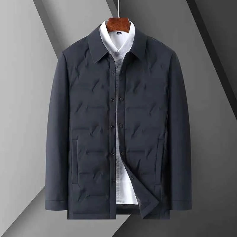 Men's Slim Fit Down Jacket – Padded Design with Shirt Collar and Button Closure Blue
