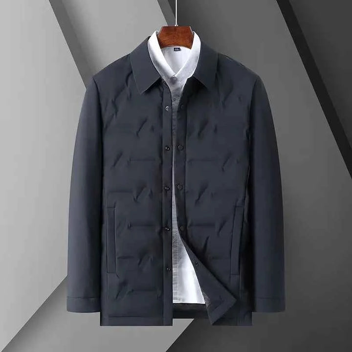 Men's Slim Fit Down Jacket – Padded Design with Shirt Collar and Button Closure Blue