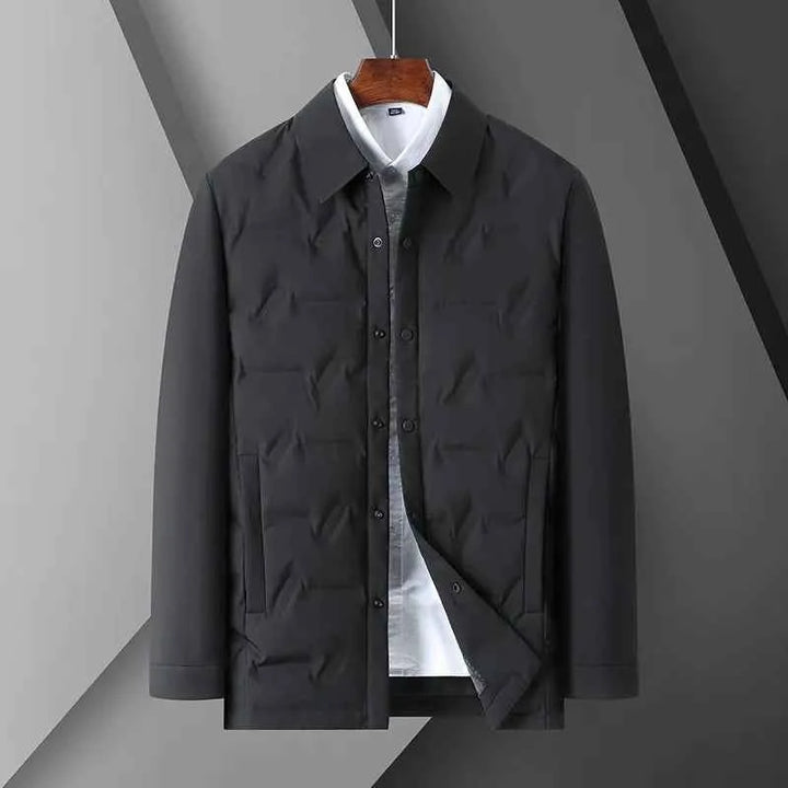 Men's Slim Fit Down Jacket – Padded Design with Shirt Collar and Button Closure Black