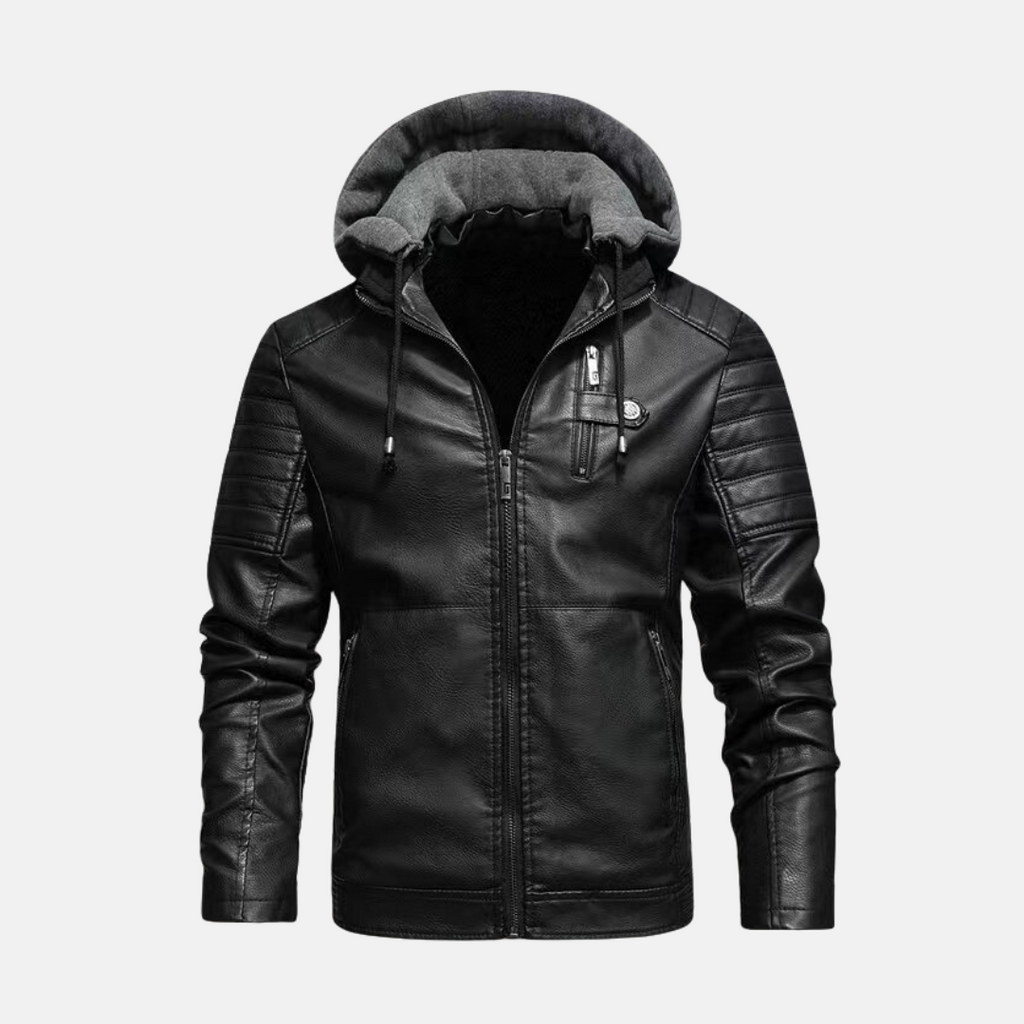 Men's Faux Leather Slim Fit Padded Jacket Winter Essential Black