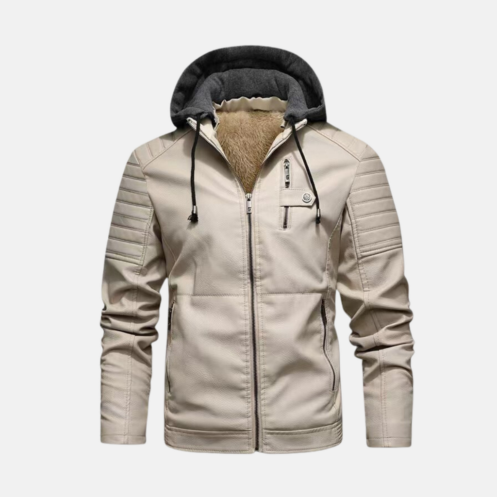Men's Faux Leather Slim Fit Padded Jacket Winter Essential Off-White