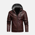 Men's Faux Leather Slim Fit Padded Jacket Winter Essential Red