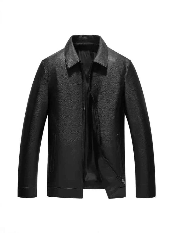 Men's Slim Fit Leather Jacket – Tailored Casual Design with Zipper Closure