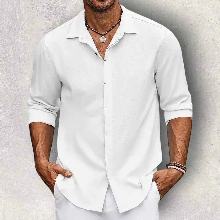 Men's Slim-Fit Linen Shirt - Lightweight & Stylish White