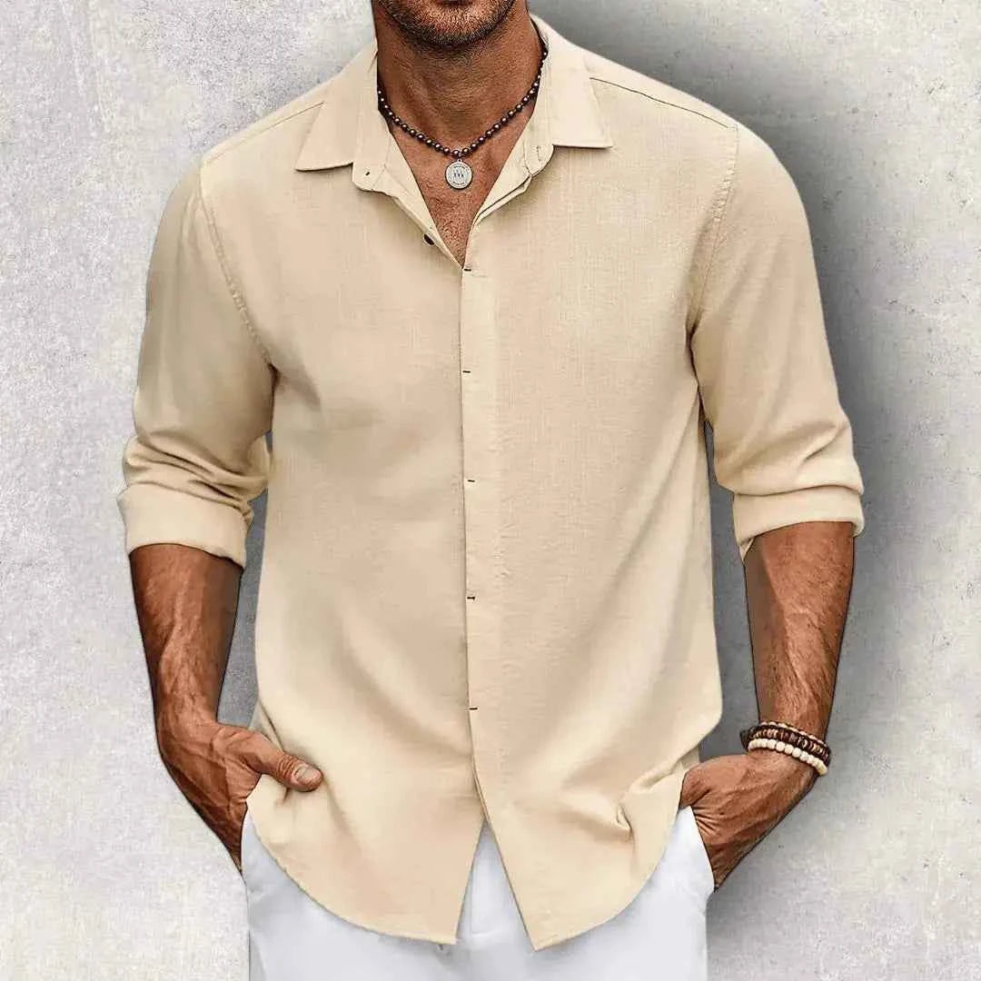 Men's Slim-Fit Linen Shirt - Lightweight & Stylish Beige