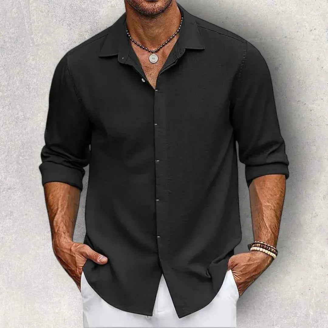Men's Slim-Fit Linen Shirt - Lightweight & Stylish Black