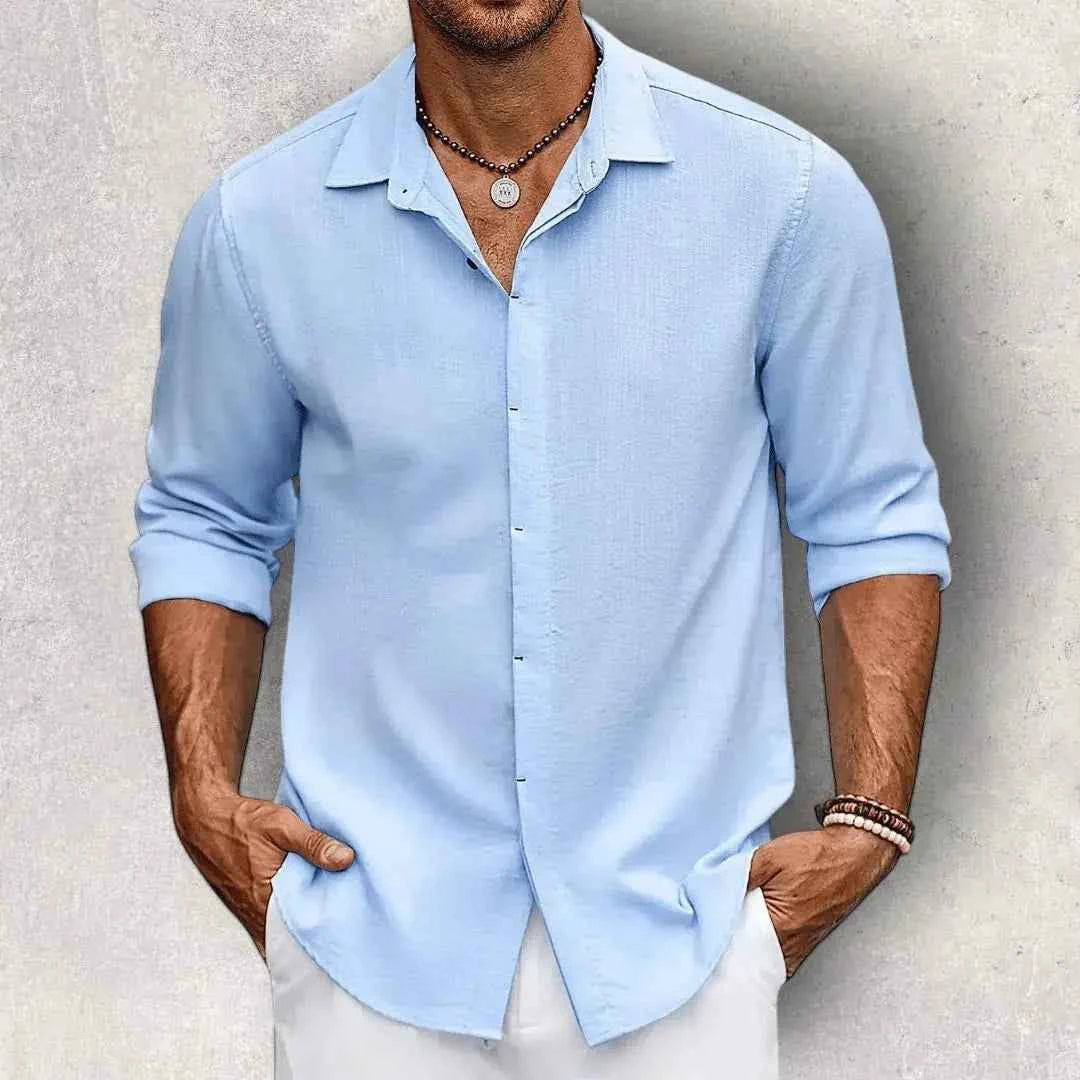 Men's Slim-Fit Linen Shirt - Lightweight & Stylish Blue