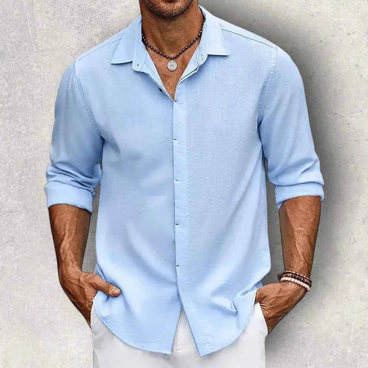 Men's Slim-Fit Linen Shirt - Lightweight & Stylish Blue