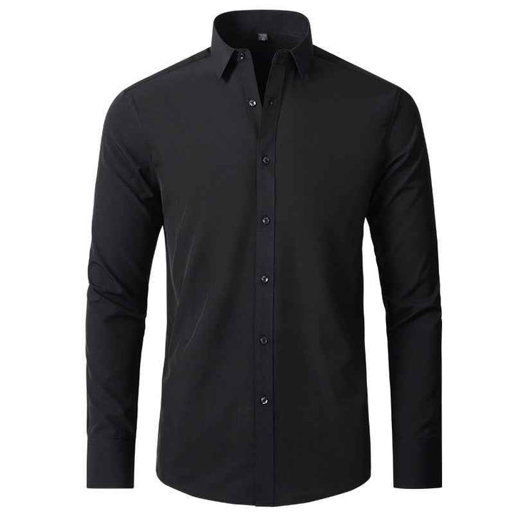 Men's Slim Fit Non-Iron Stretch Long Sleeve Shirt - Pocketless Design Black