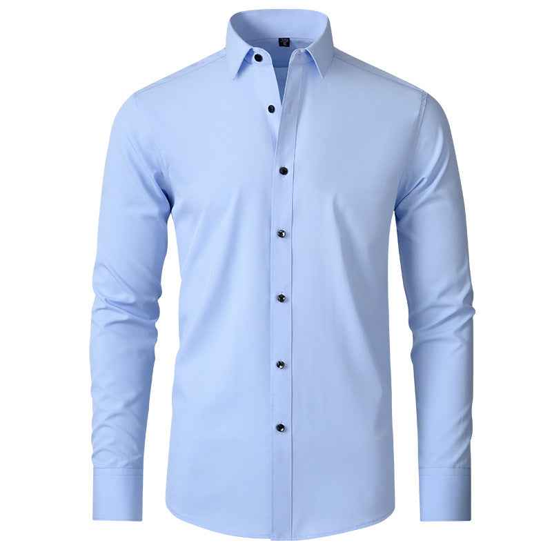 Men's Slim Fit Non-Iron Stretch Long Sleeve Shirt - Pocketless Design Light Blue