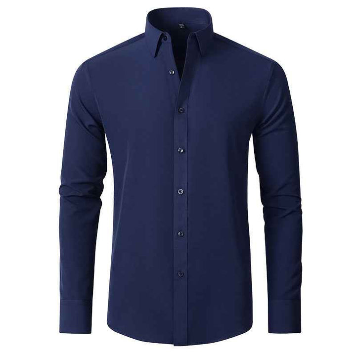 Men's Slim Fit Non-Iron Stretch Long Sleeve Shirt - Pocketless Design Navy Blue