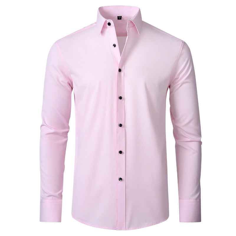 Men's Slim Fit Non-Iron Stretch Long Sleeve Shirt - Pocketless Design Pink