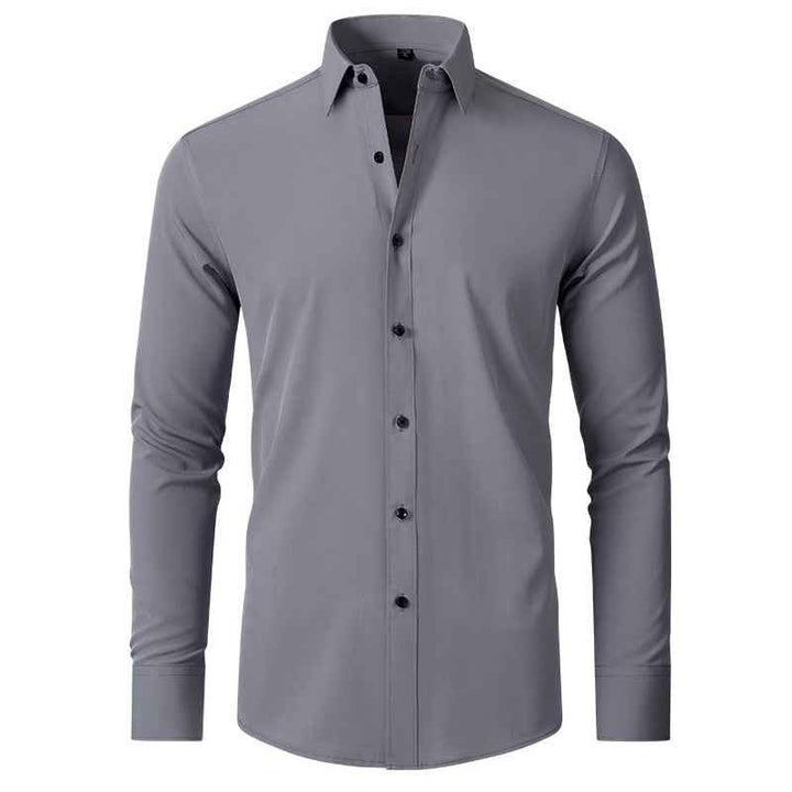 Men's Slim Fit Non-Iron Stretch Long Sleeve Shirt - Pocketless Design Grey