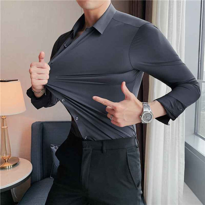 Men's Slim Fit Non-Iron Stretch Long Sleeve Shirt - Pocketless Design