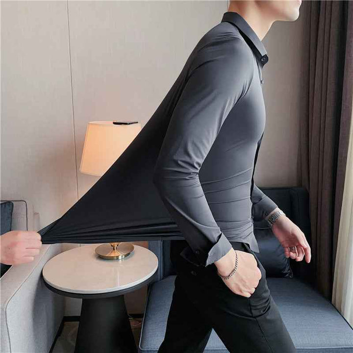 Men's Slim Fit Non-Iron Stretch Long Sleeve Shirt - Pocketless Design