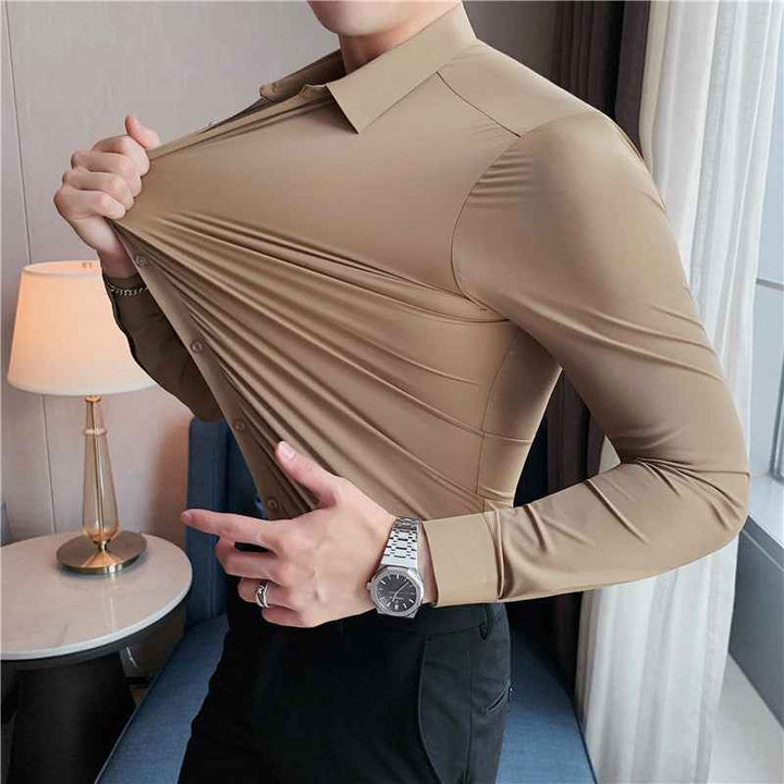 Men's Slim Fit Non-Iron Stretch Long Sleeve Shirt - Pocketless Design