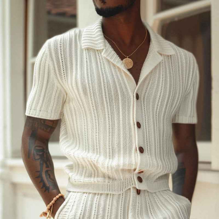 Men's Slim Fit Polo Collar Shirt and Shorts Set – Soft Breathable Knit