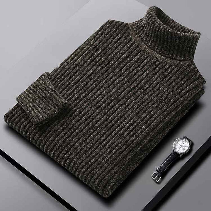 Men's Slim Fit Ribbed Turtleneck Sweater Brown