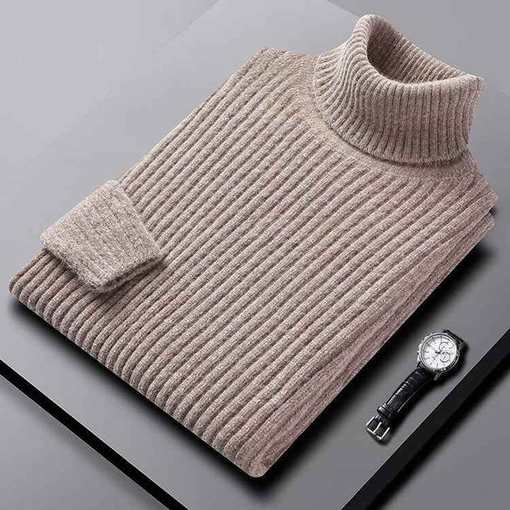 Men's Slim Fit Ribbed Turtleneck Sweater Beige