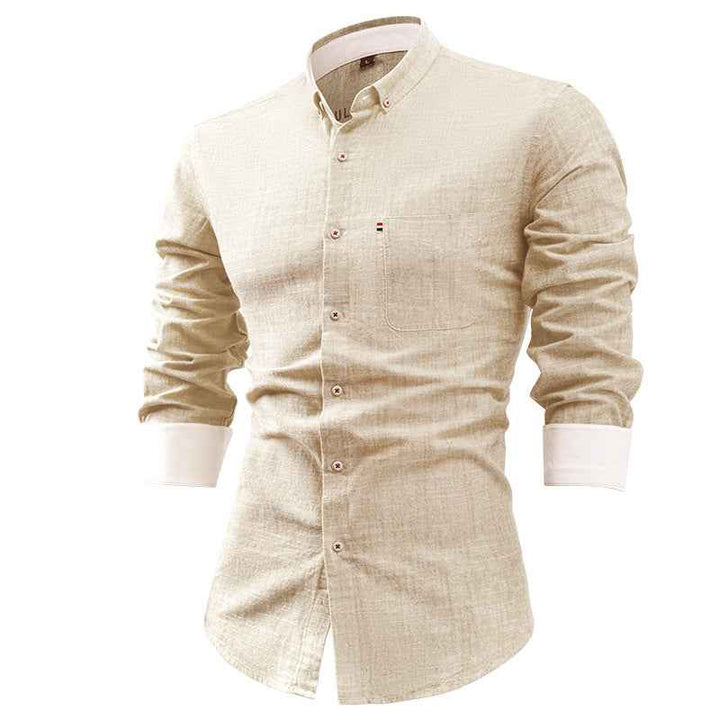 Men's Slim Fit Shirt – Breathable Natural Fiber – Long Sleeve with Pocket Detail Apricot