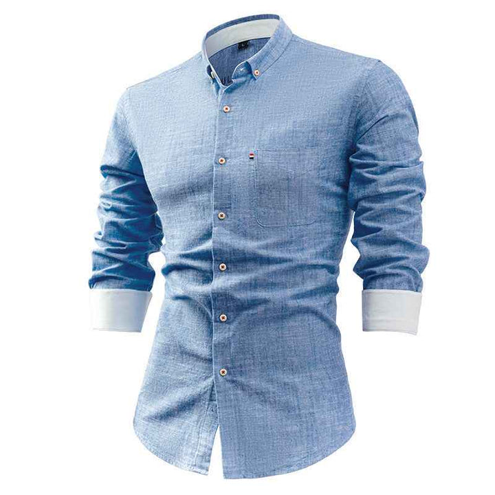 Men's Slim Fit Shirt – Breathable Natural Fiber – Long Sleeve with Pocket Detail Light Blue