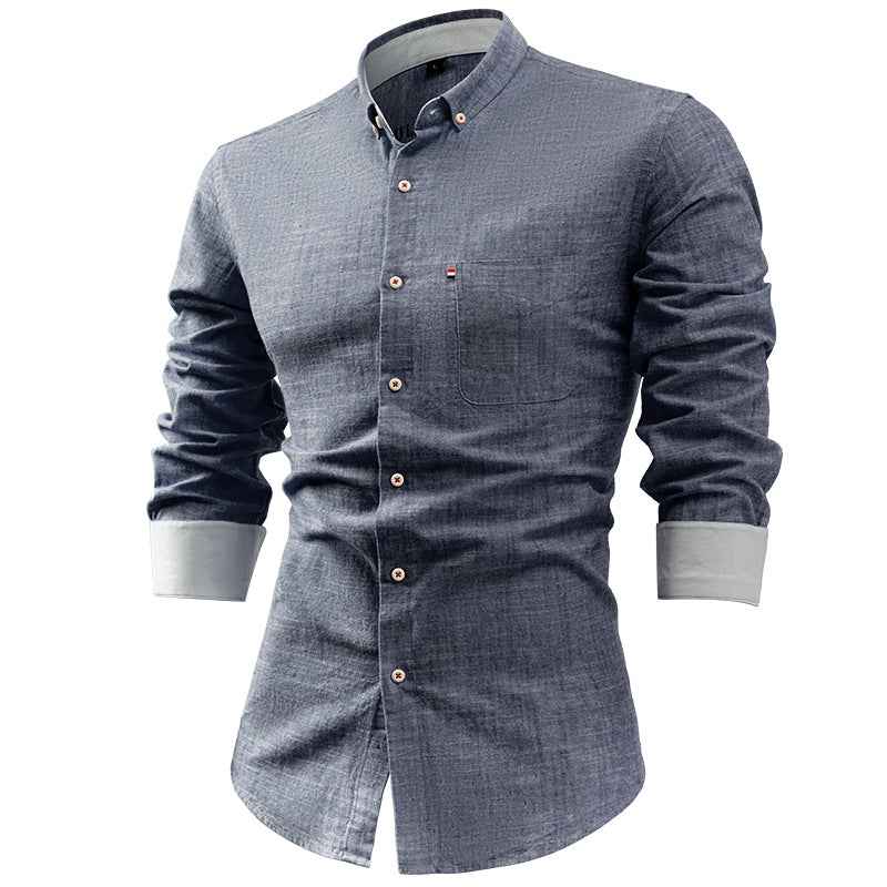 Men's Slim Fit Shirt – Breathable Natural Fiber – Long Sleeve with Pocket Detail Dark Grey