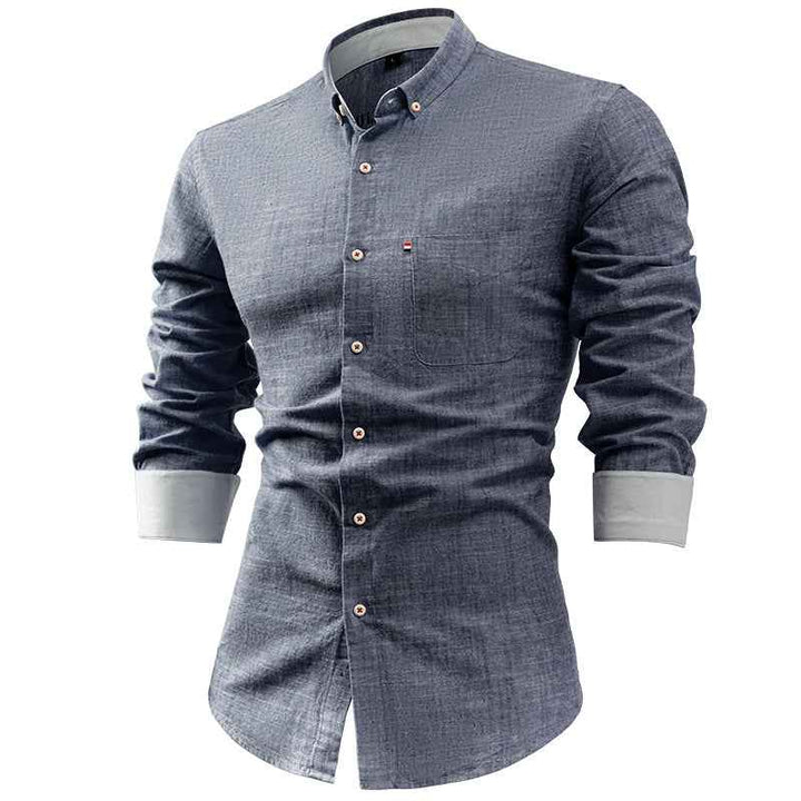 Men's Slim Fit Shirt – Breathable Natural Fiber – Long Sleeve with Pocket Detail Dark Grey
