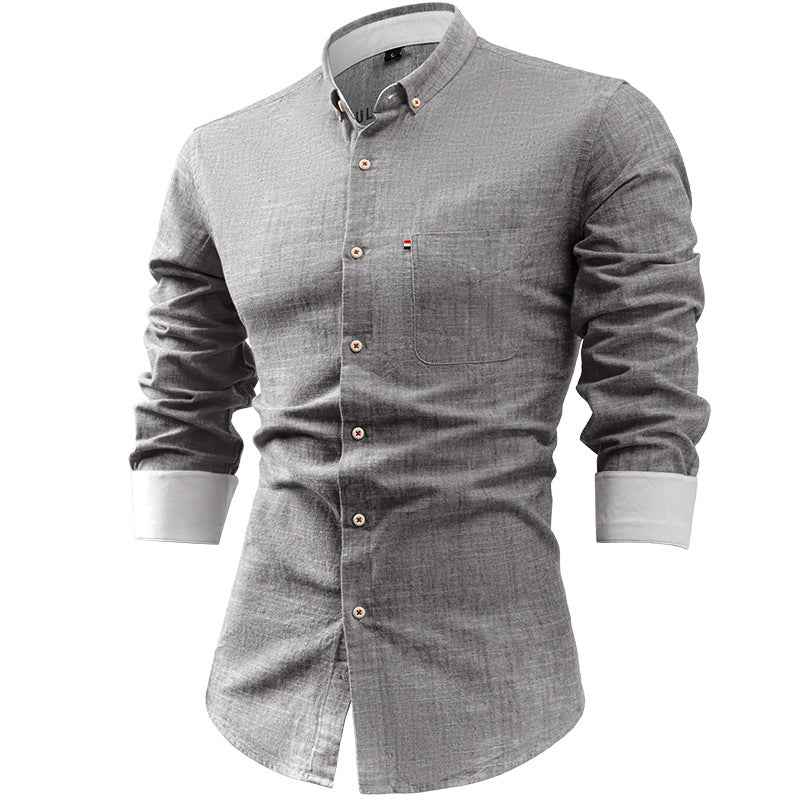 Men's Slim Fit Shirt – Breathable Natural Fiber – Long Sleeve with Pocket Detail Light Grey
